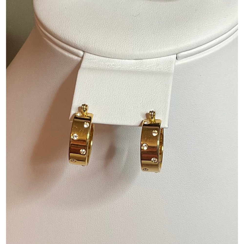 Swarovski Pierced Earrings Gold-Tone Hoops 3/4" Confetti Flush-set Crystals - Picture 9 of 10